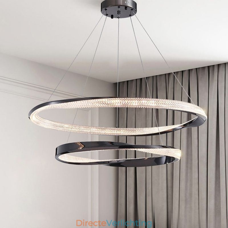 Hanglamp Smeedijzer Acryl Ring Dubbele Cirkel Plafondlamp