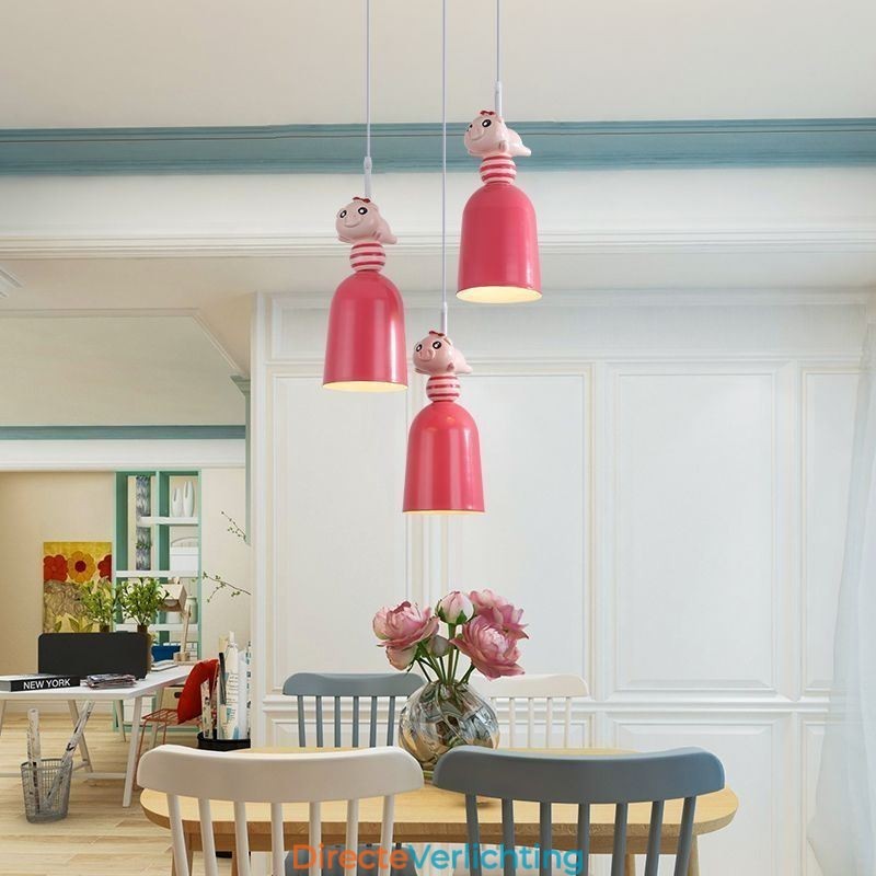 Moderne hanglamp van smeedijzer, roze hars, varkensplafondlamp