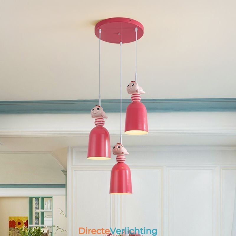 Moderne hanglamp van smeedijzer, roze hars, varkensplafondlamp