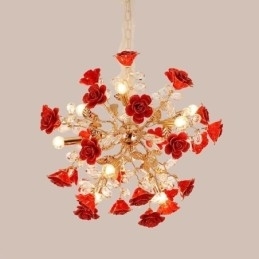 Luxe hanglamp van keramiek met rode bloemenkroonluchter