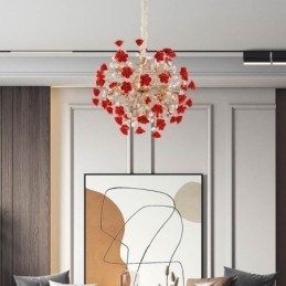 Luxe hanglamp van keramiek met rode bloemenkroonluchter