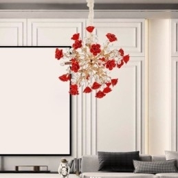 Luxe hanglamp van keramiek met rode bloemenkroonluchter