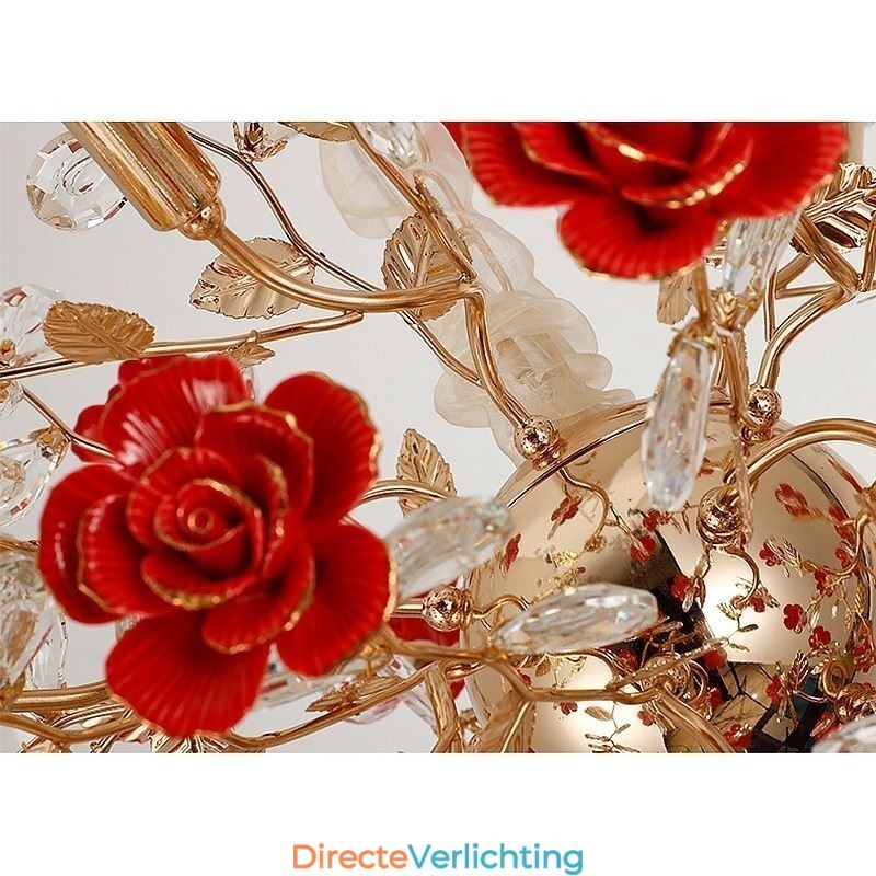 Luxe hanglamp van keramiek met rode bloemenkroonluchter