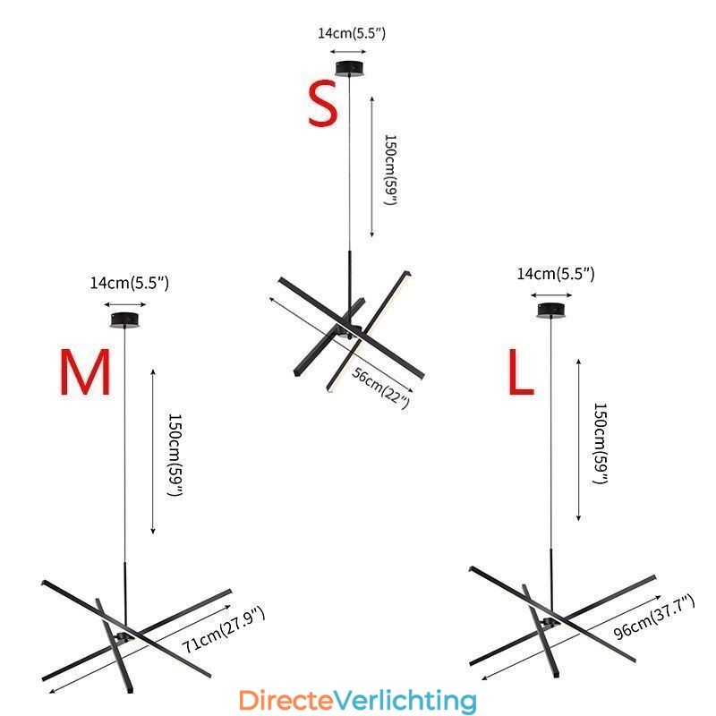 Moderne hanglamp dimbaar zwarte striplamp