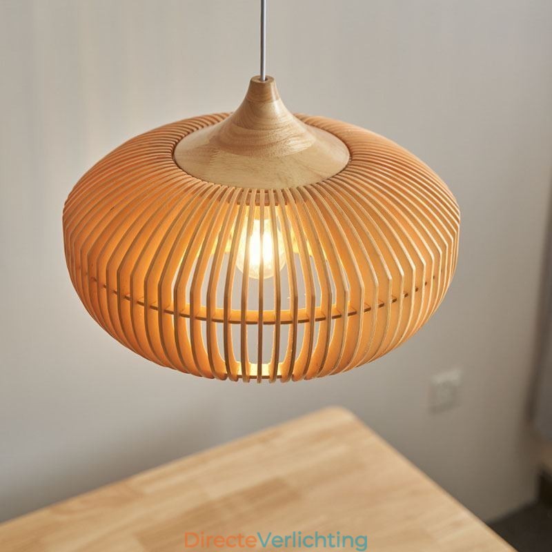 Hanglamp met houten frame, pompoenvorm kroonluchter