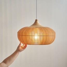 Hanglamp met houten frame, pompoenvorm kroonluchter