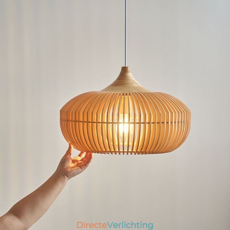 Hanglamp met houten frame, pompoenvorm kroonluchter