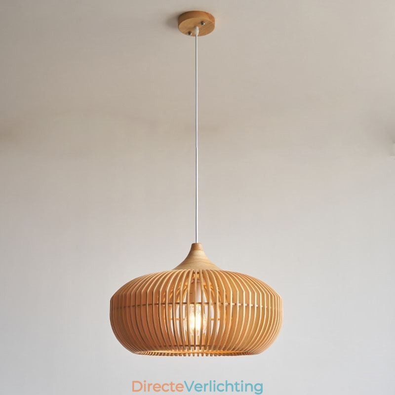 Hanglamp met houten frame, pompoenvorm kroonluchter
