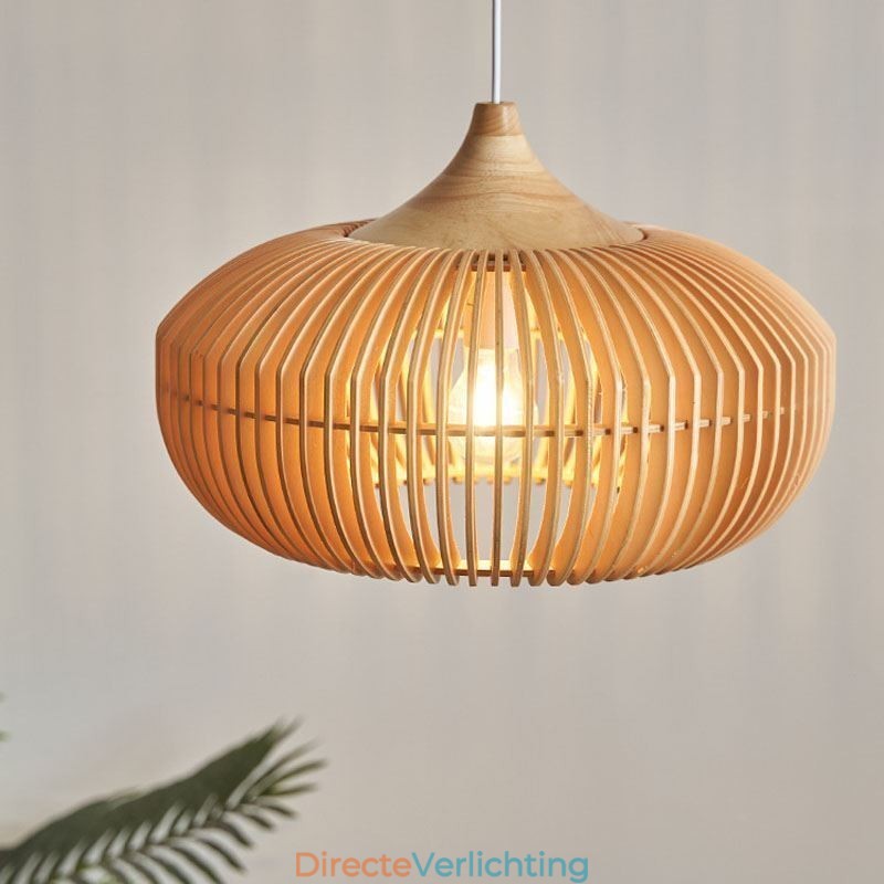 Hanglamp met houten frame, pompoenvorm kroonluchter