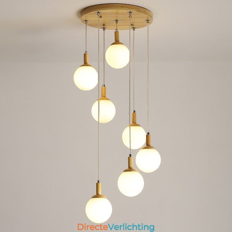 Japanse houten hanglamp, Scandinavische glazen hanglamp