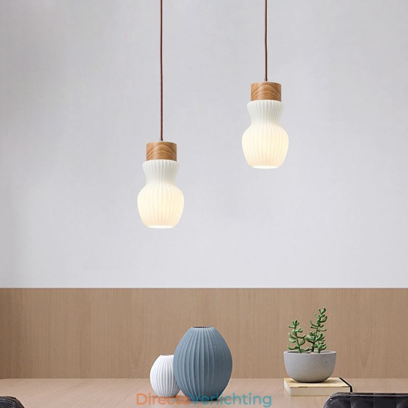 Japanse houten hanglamp glazen waterkoker hanglamp