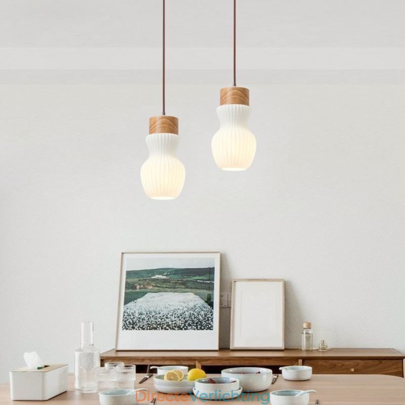 Japanse houten hanglamp glazen waterkoker hanglamp