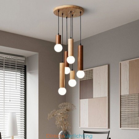 Japanse houten hanglamp 6 lampen hanglamp Japanse houten hanglamp 6 lampen hanglamp