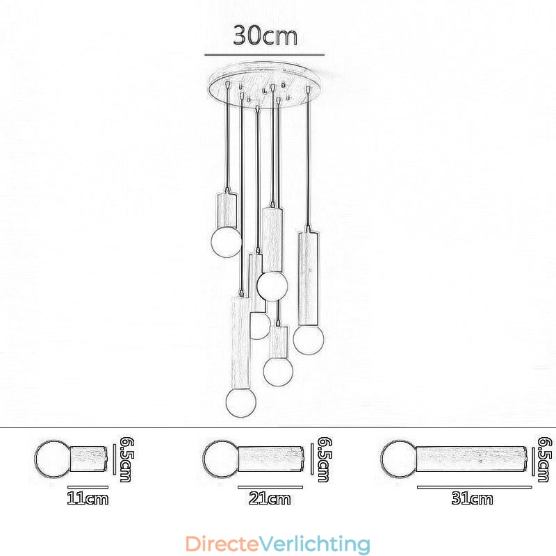 Japanse houten hanglamp 6 lampen hanglamp