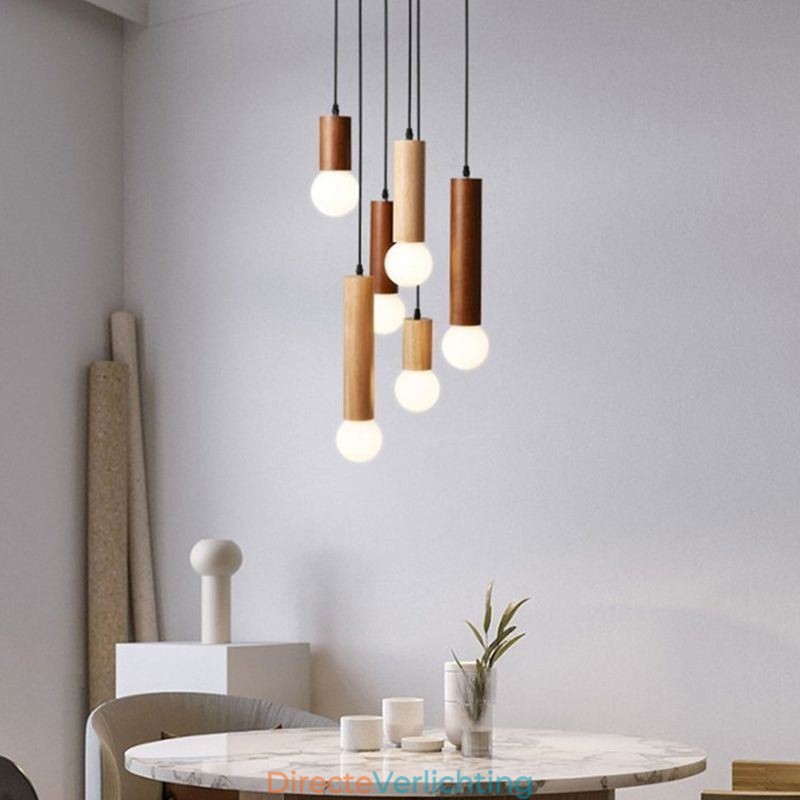 Japanse houten hanglamp 6 lampen hanglamp