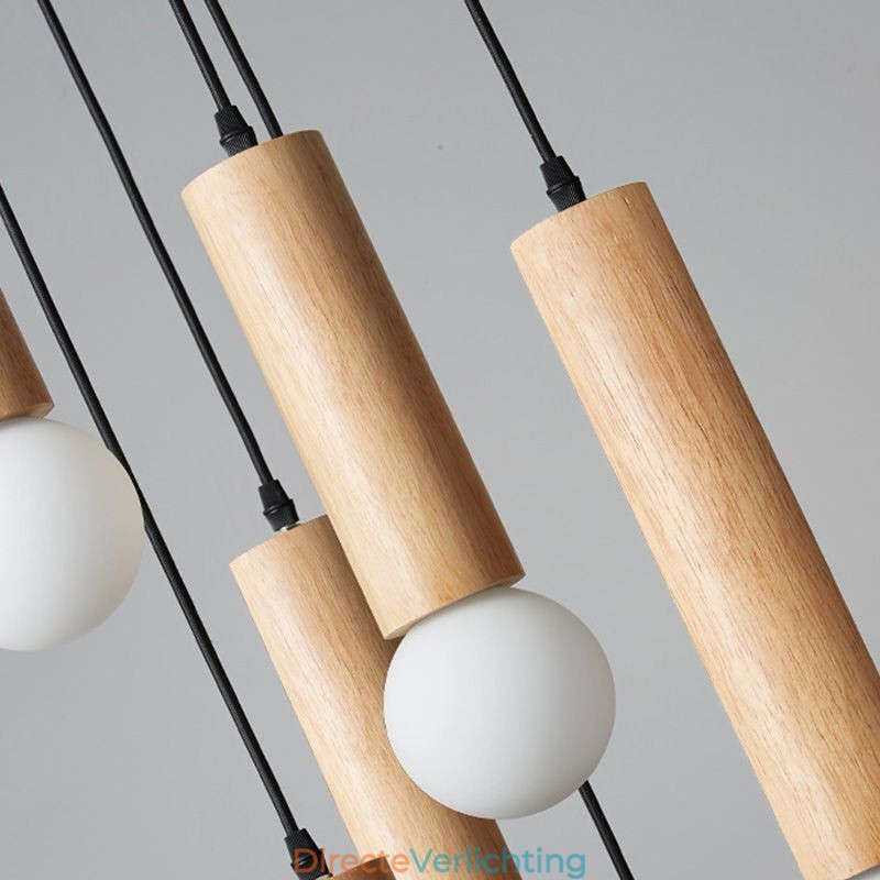 Japanse houten hanglamp 6 lampen hanglamp