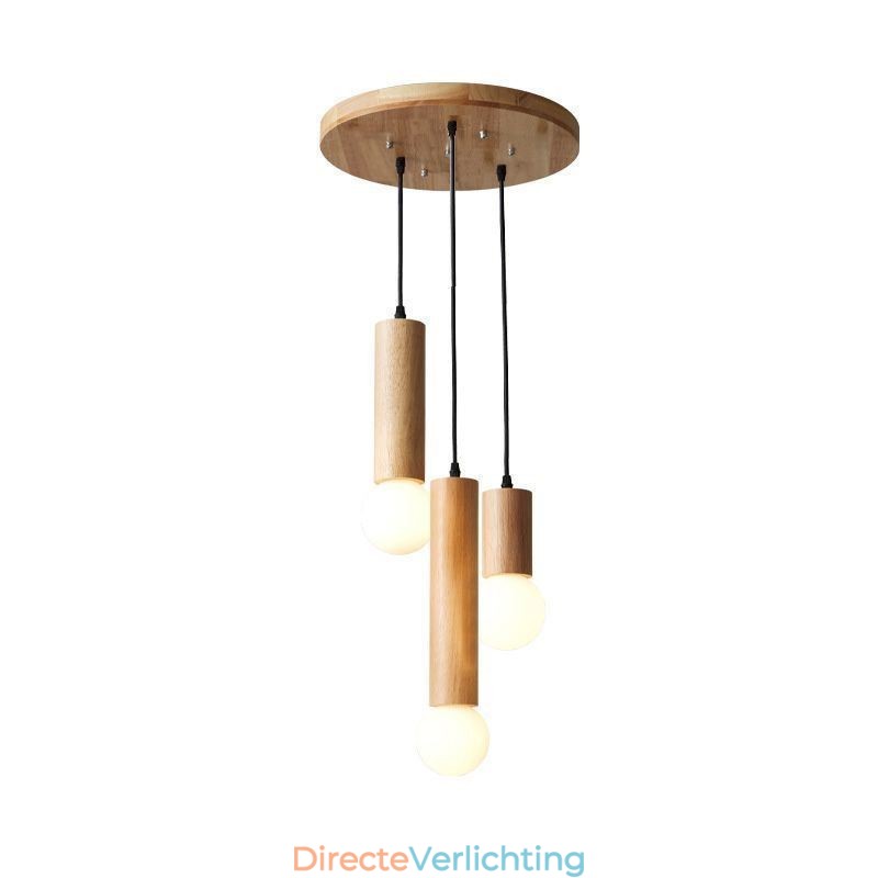 Japanse houten hanglamp 3 lampen hanglamp