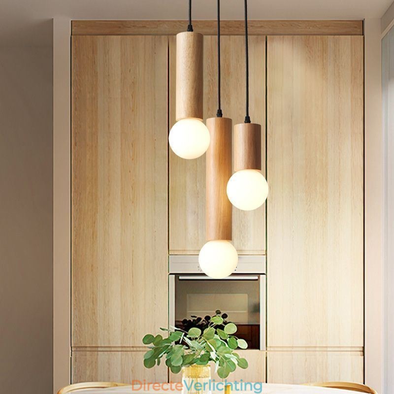 Japanse houten hanglamp 3 lampen hanglamp