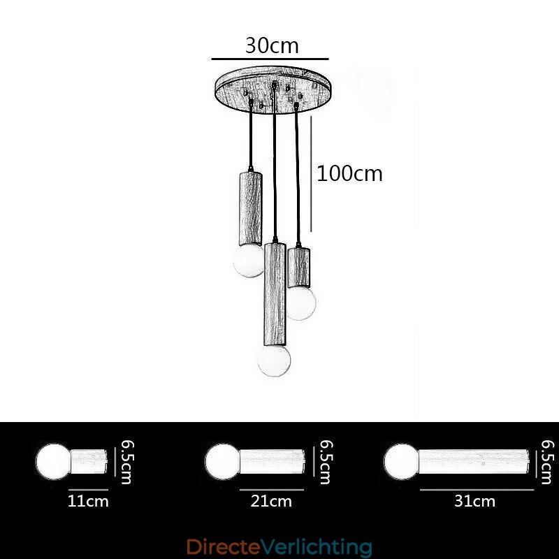 Japanse houten hanglamp 3 lampen hanglamp