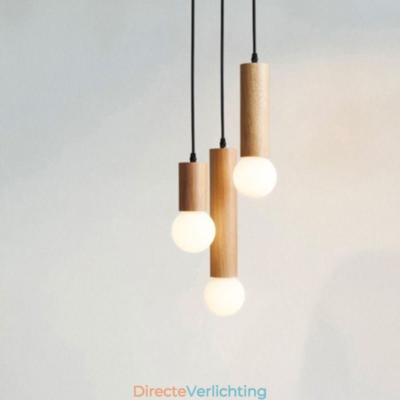 Japanse houten hanglamp 3 lampen hanglamp