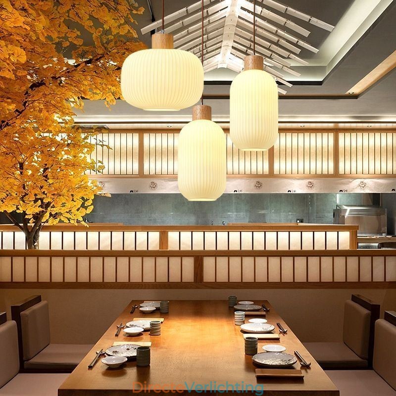 Japanse houten hanglamp glazen lantaarn hanglamp