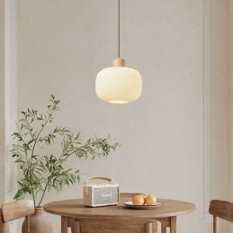 Japanse houten hanglamp glazen lantaarn hanglamp