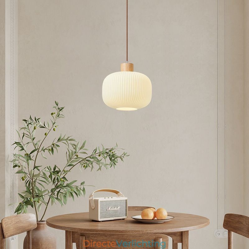 Japanse houten hanglamp glazen lantaarn hanglamp