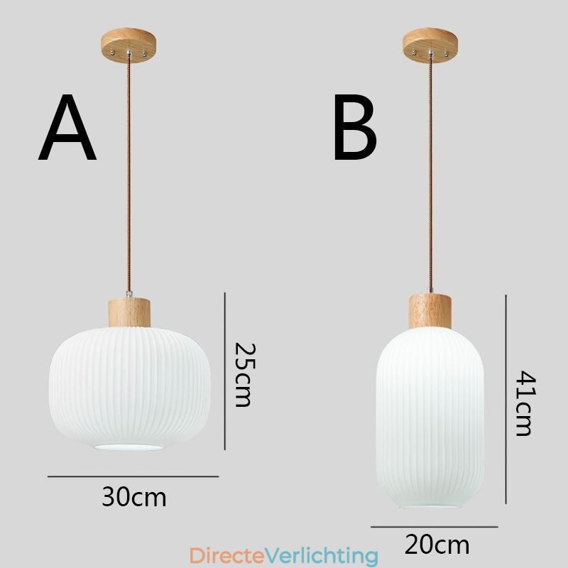 Japanse houten hanglamp glazen lantaarn hanglamp