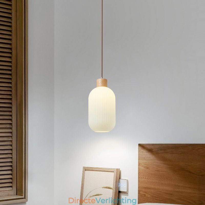 Japanse houten hanglamp glazen lantaarn hanglamp