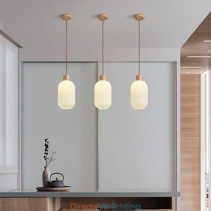 Japanse houten hanglamp glazen lantaarn hanglamp