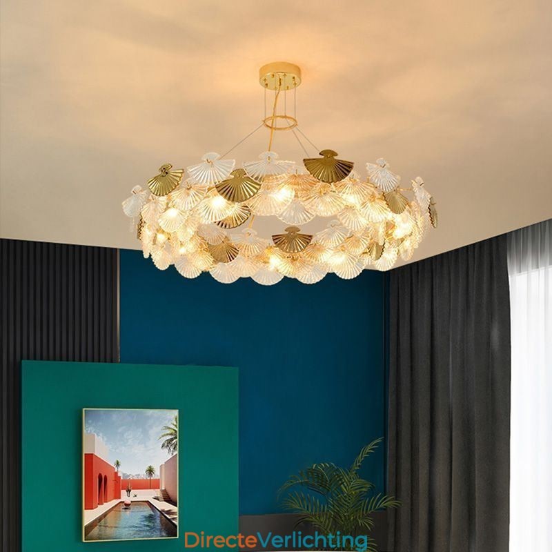 Europese glazen hanglamp in waaiervorm, kunstkroonluchter