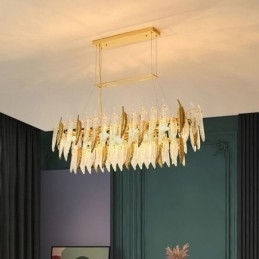 Artistieke glazen kroonluchter veer ovale hanglamp