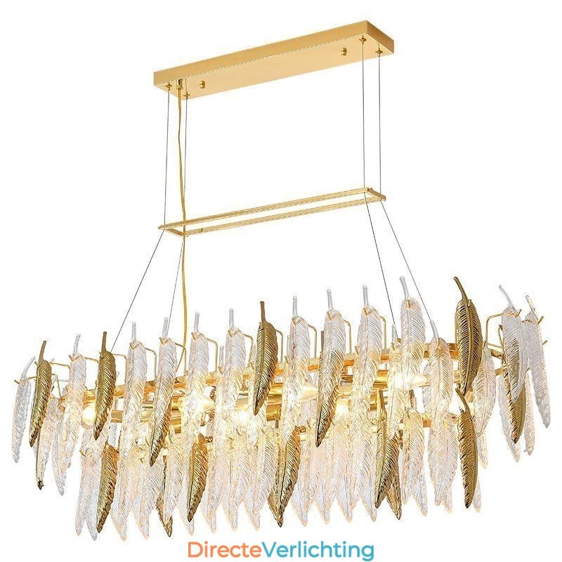 Artistieke glazen kroonluchter veer ovale hanglamp