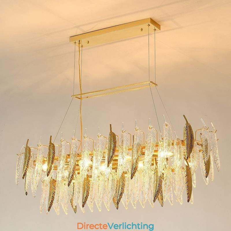 Artistieke glazen kroonluchter veer ovale hanglamp