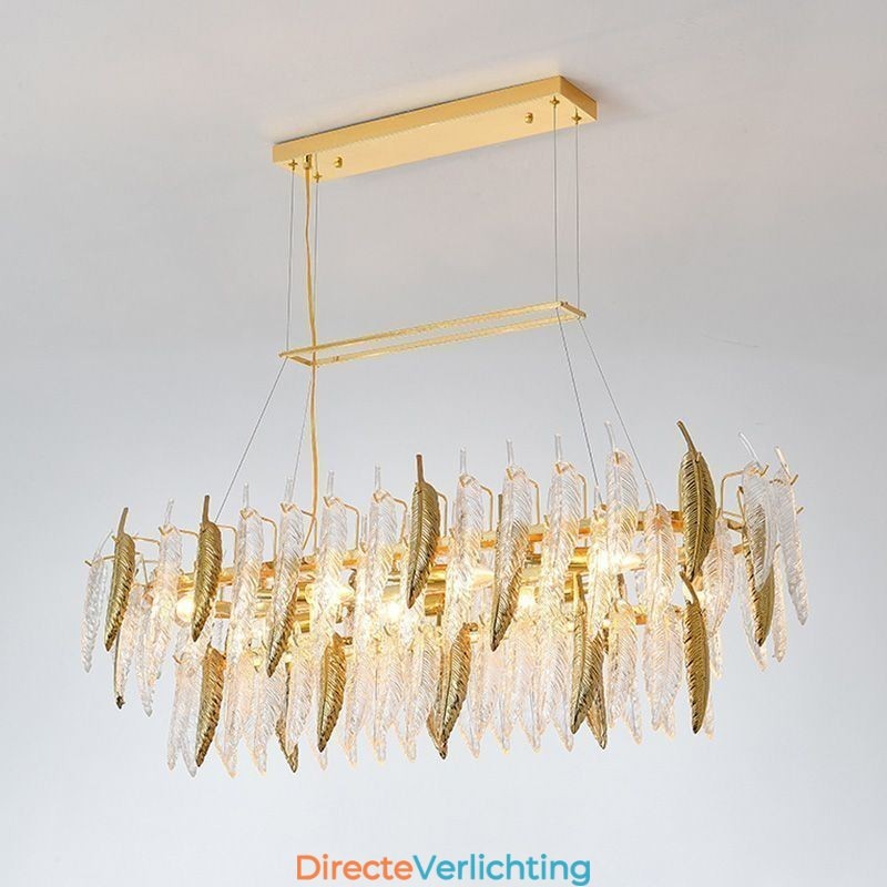 Artistieke glazen kroonluchter veer ovale hanglamp