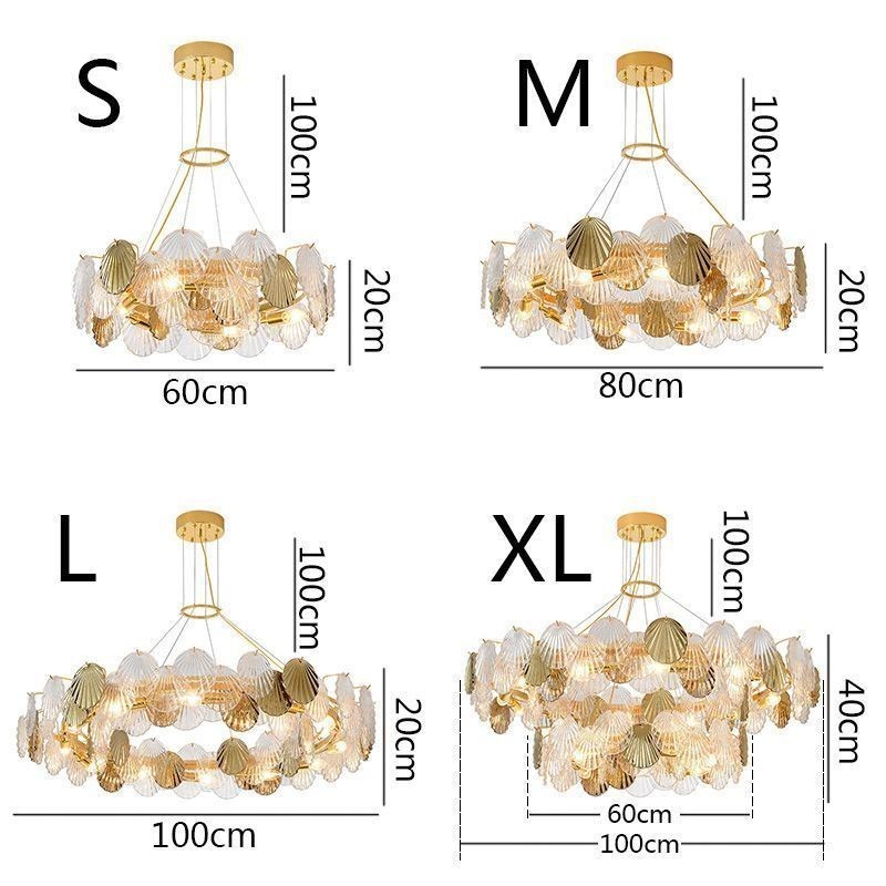 Moderne kroonluchter met schelpglasverlichting voor in de eetkamer