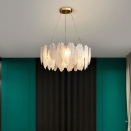 Artistieke glazen kroonluchter veer ronde hanglamp