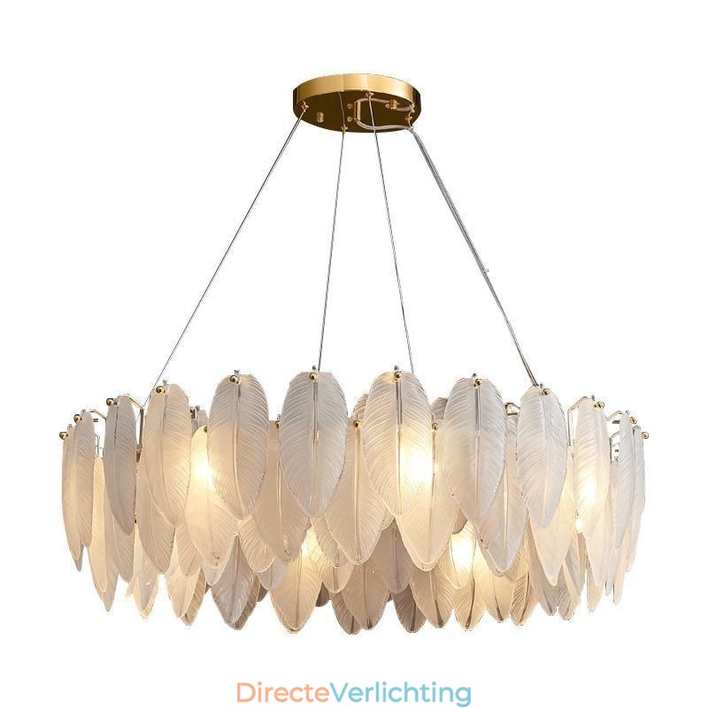 Artistieke glazen kroonluchter veer ronde hanglamp