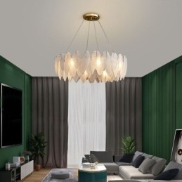 Artistieke glazen kroonluchter veer ronde hanglamp