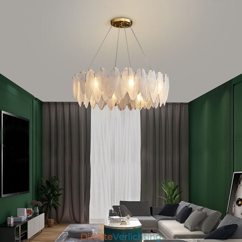 Artistieke glazen kroonluchter veer ronde hanglamp