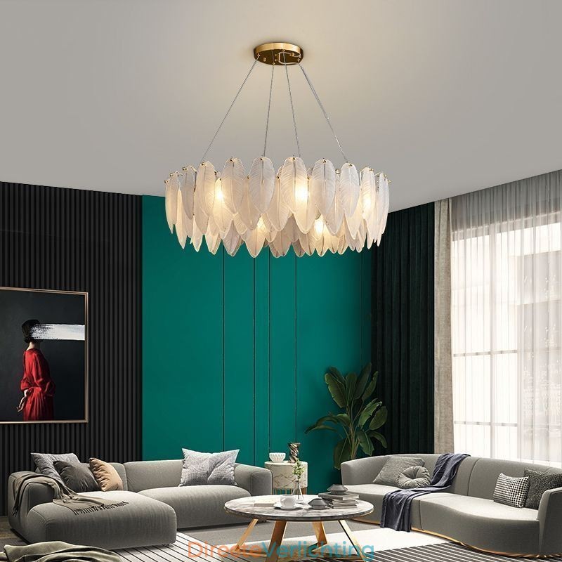 Artistieke glazen kroonluchter veer ronde hanglamp