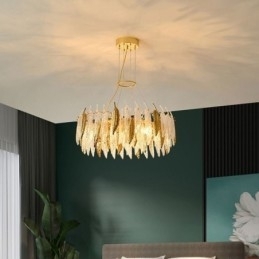 Artistieke glazen kroonluchter veer ronde plafondlamp