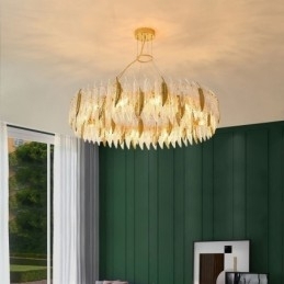 Artistieke glazen kroonluchter veer ronde plafondlamp