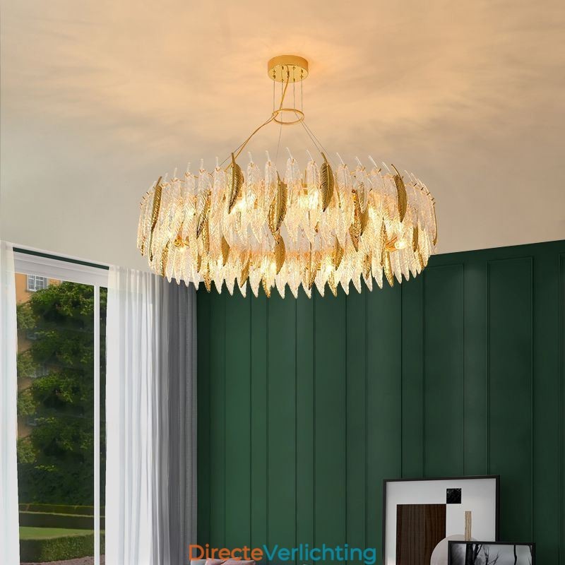 Artistieke glazen kroonluchter veer ronde plafondlamp