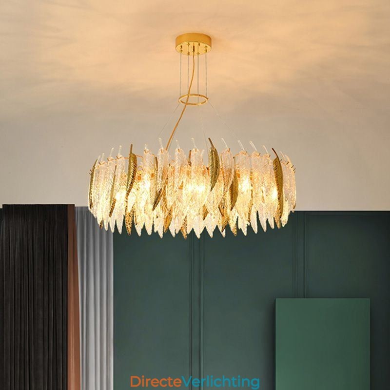 Artistieke glazen kroonluchter veer ronde plafondlamp