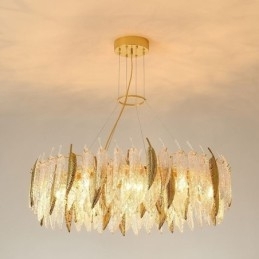 Artistieke glazen kroonluchter veer ronde plafondlamp