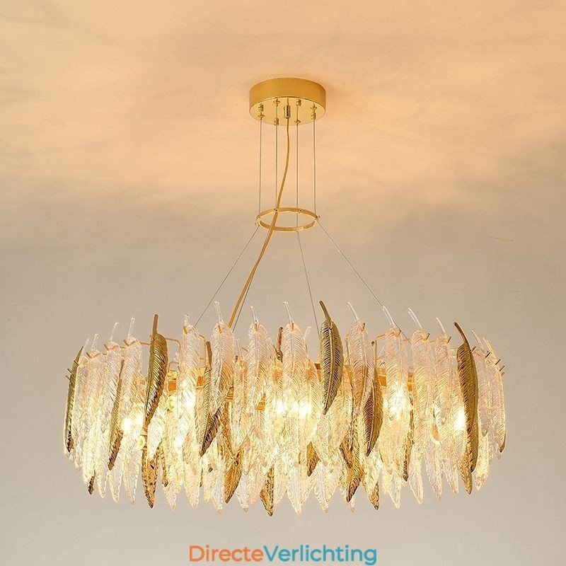 Artistieke glazen kroonluchter veer ronde plafondlamp