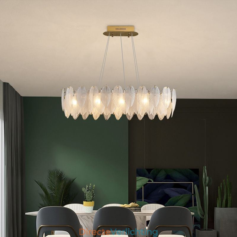 Artistieke glazen kroonluchter veer ronde hanglamp