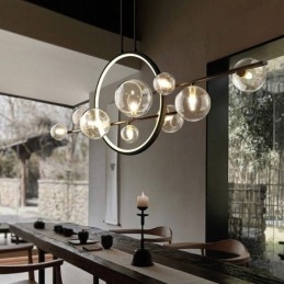 Moderne metalen kroonluchter met heldere glazen bubbels hanglampen