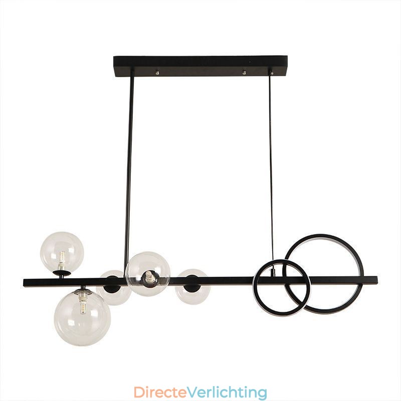 Moderne glazen bubbel hanglamp zwarte lange beugellampen